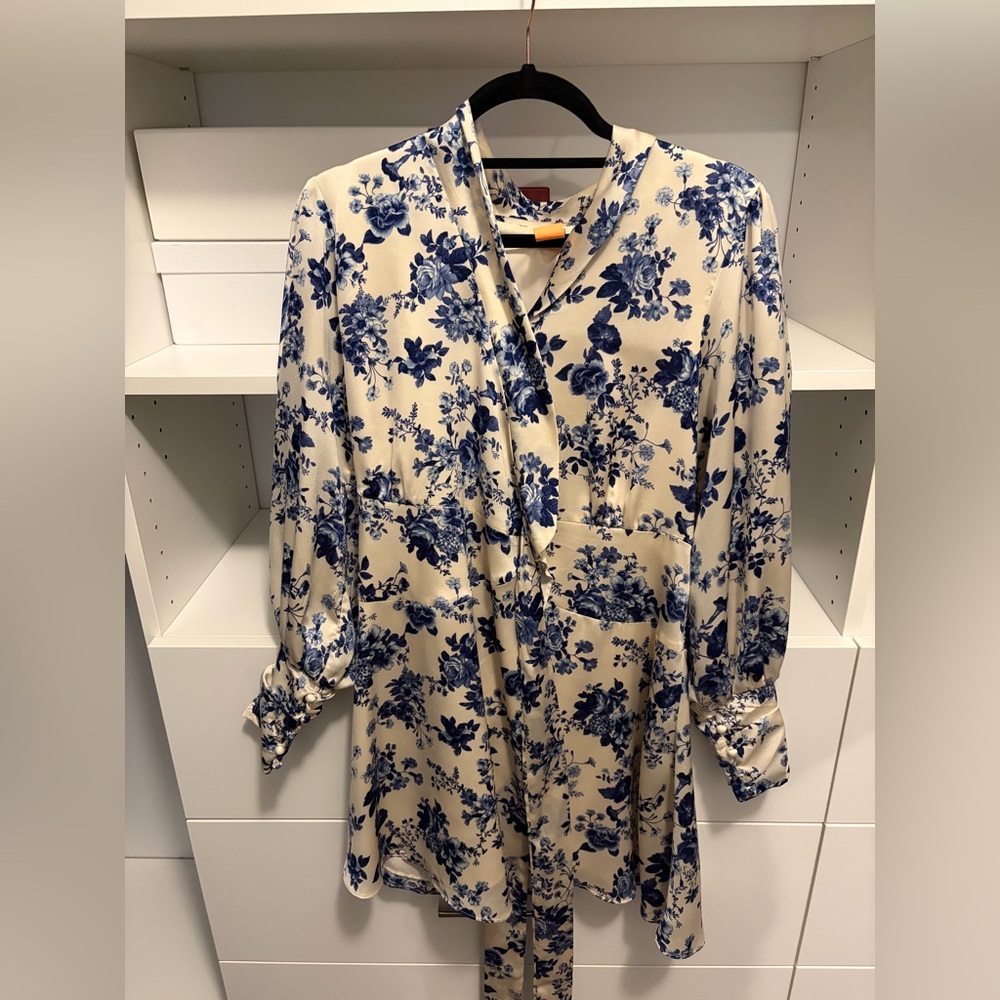 Wrap dress with blue floral print